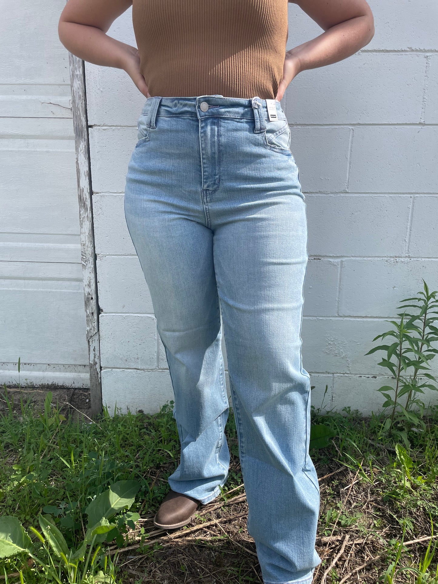 WOMENS HIGH WAIST WIDE LEG, LIGHT BLUE DENIM JEANS