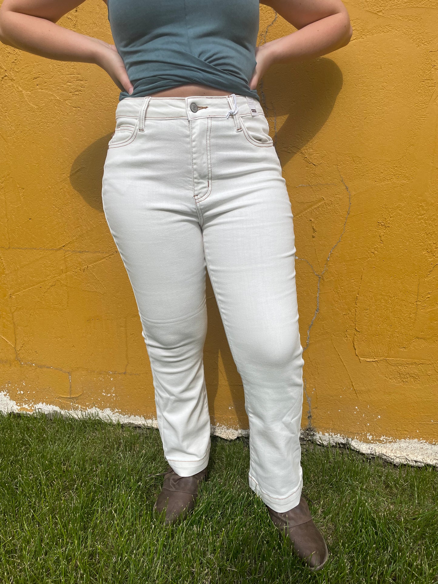 WOMENS WHITE HIGH WAIST CROPPED BOOTCUT JEANS