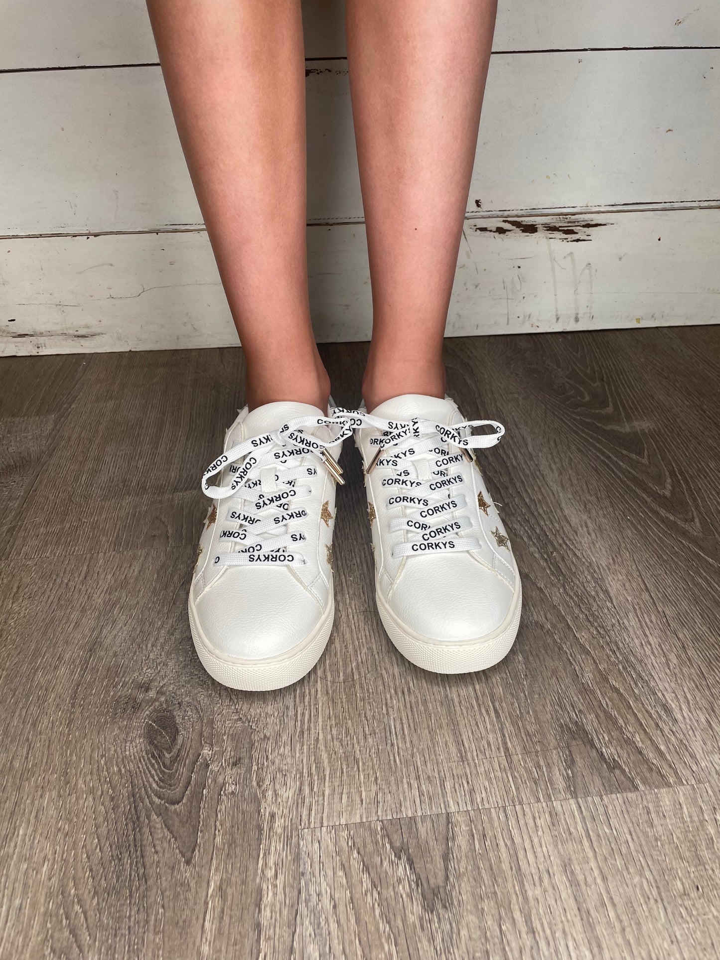 WOMENS WHITE MIXED METALLIC STAR FOOTWEAR
