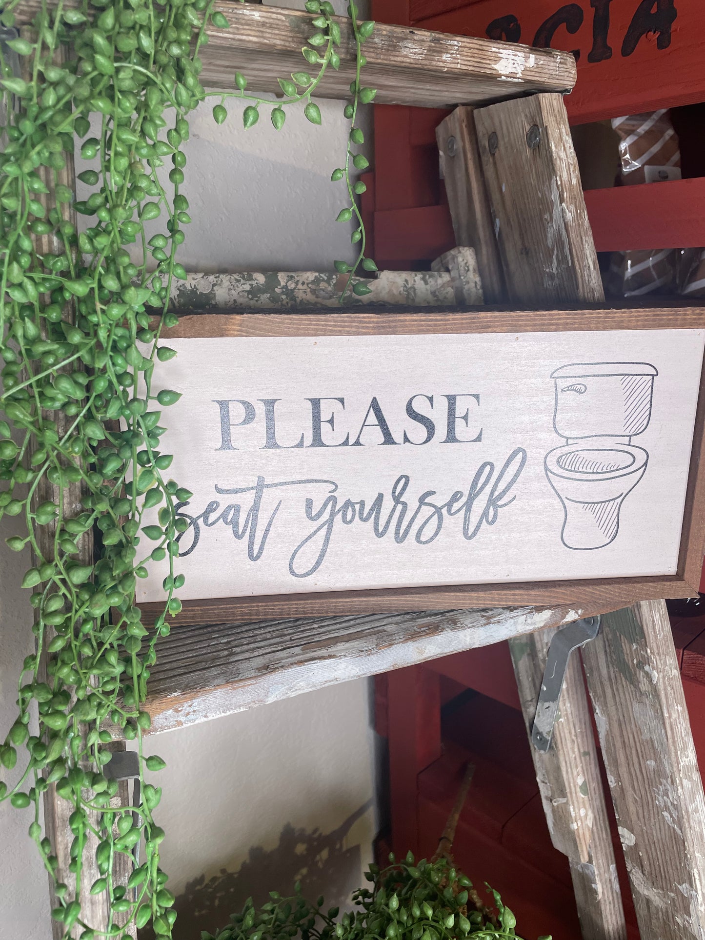 WOODEN FRAMED SIGN BATHROOM TOILET