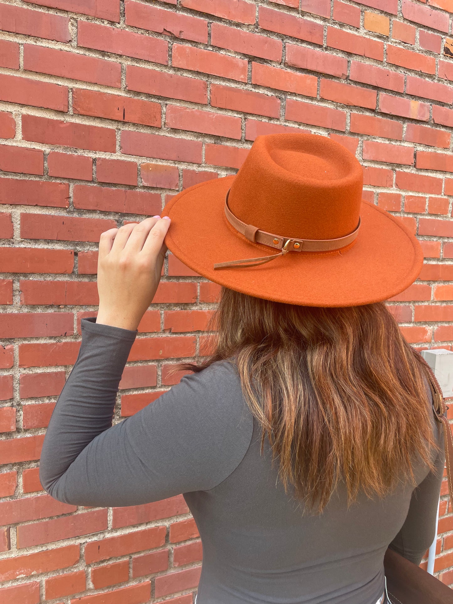 UNISEX TERRACOTTA FEDORA HAT WITH BELT DECORATION