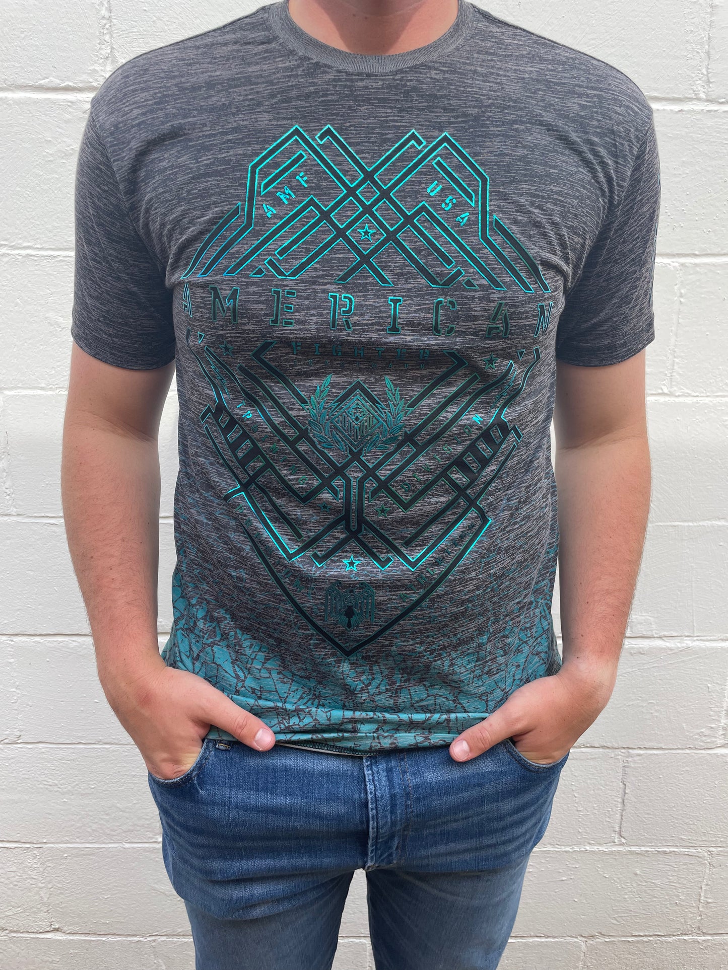 MEN'S AQUA GRAPHIC SHORT SLEEVE T-SHIRT