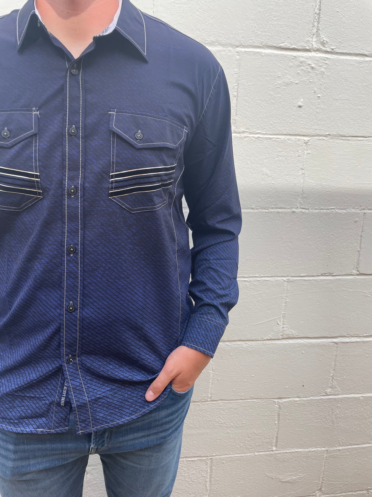 MEN'S NAVY COLLAR LONG SLEEVE SHIRT