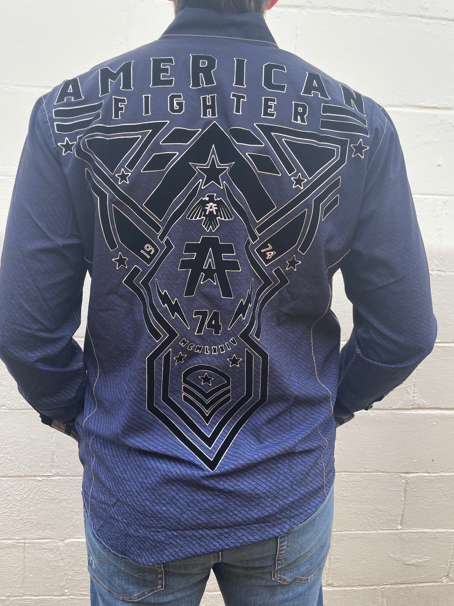MEN'S NAVY COLLAR LONG SLEEVE SHIRT