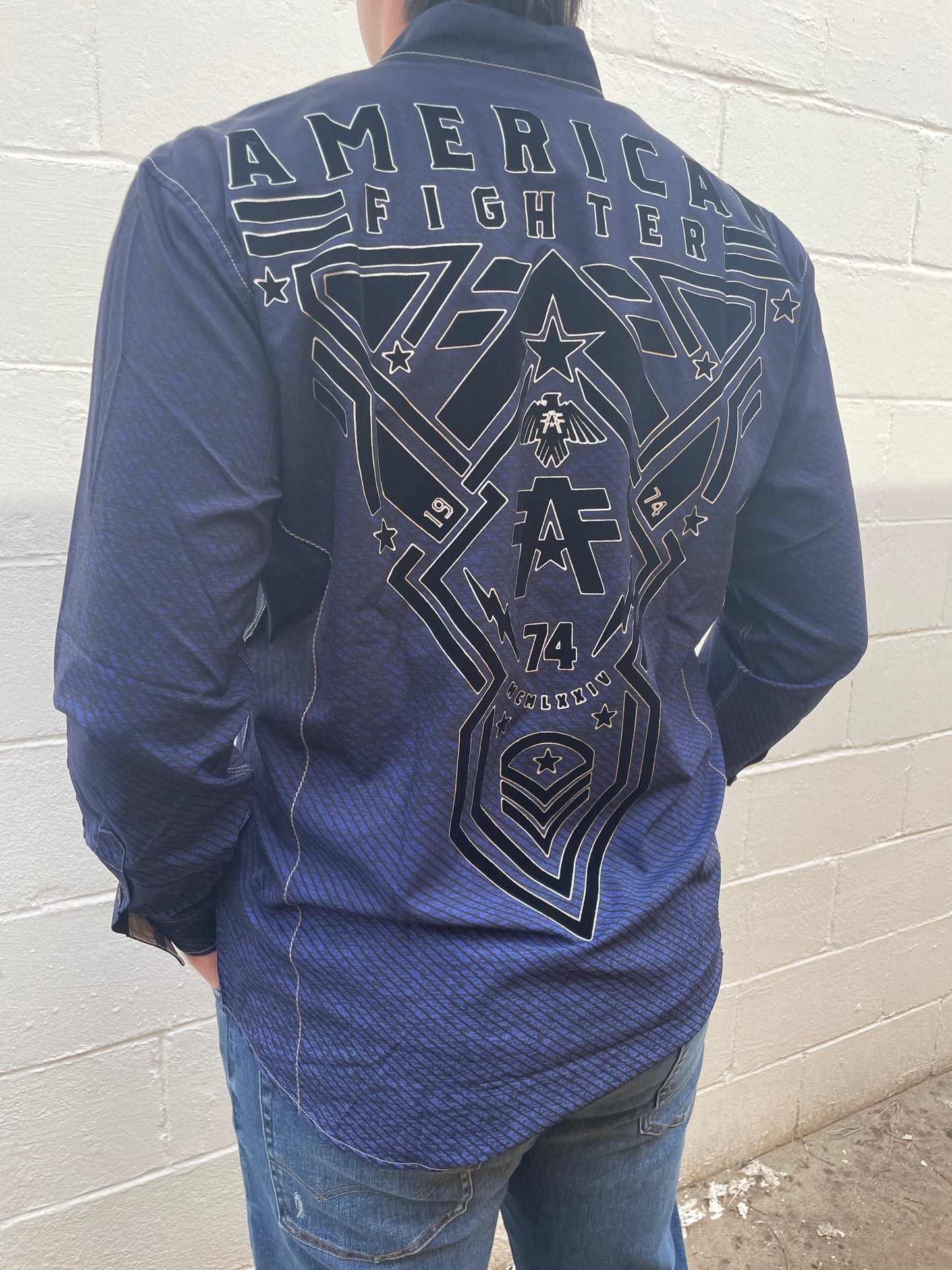 MEN'S NAVY COLLAR LONG SLEEVE SHIRT