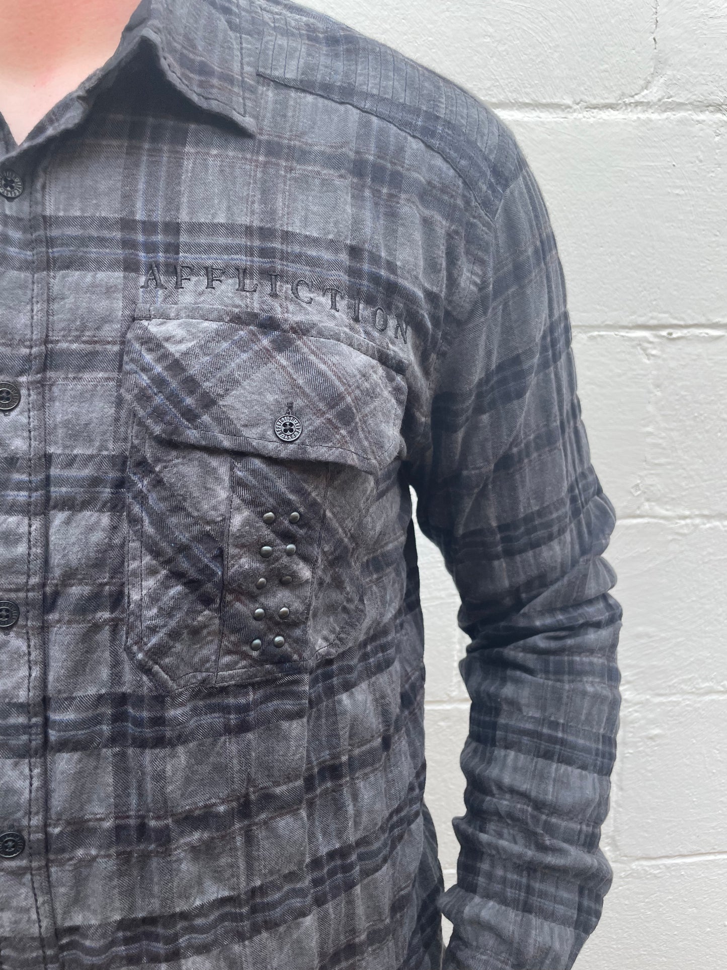 MEN'S BLACK PLAID COLLAR LONG SLEEVE SHIRT