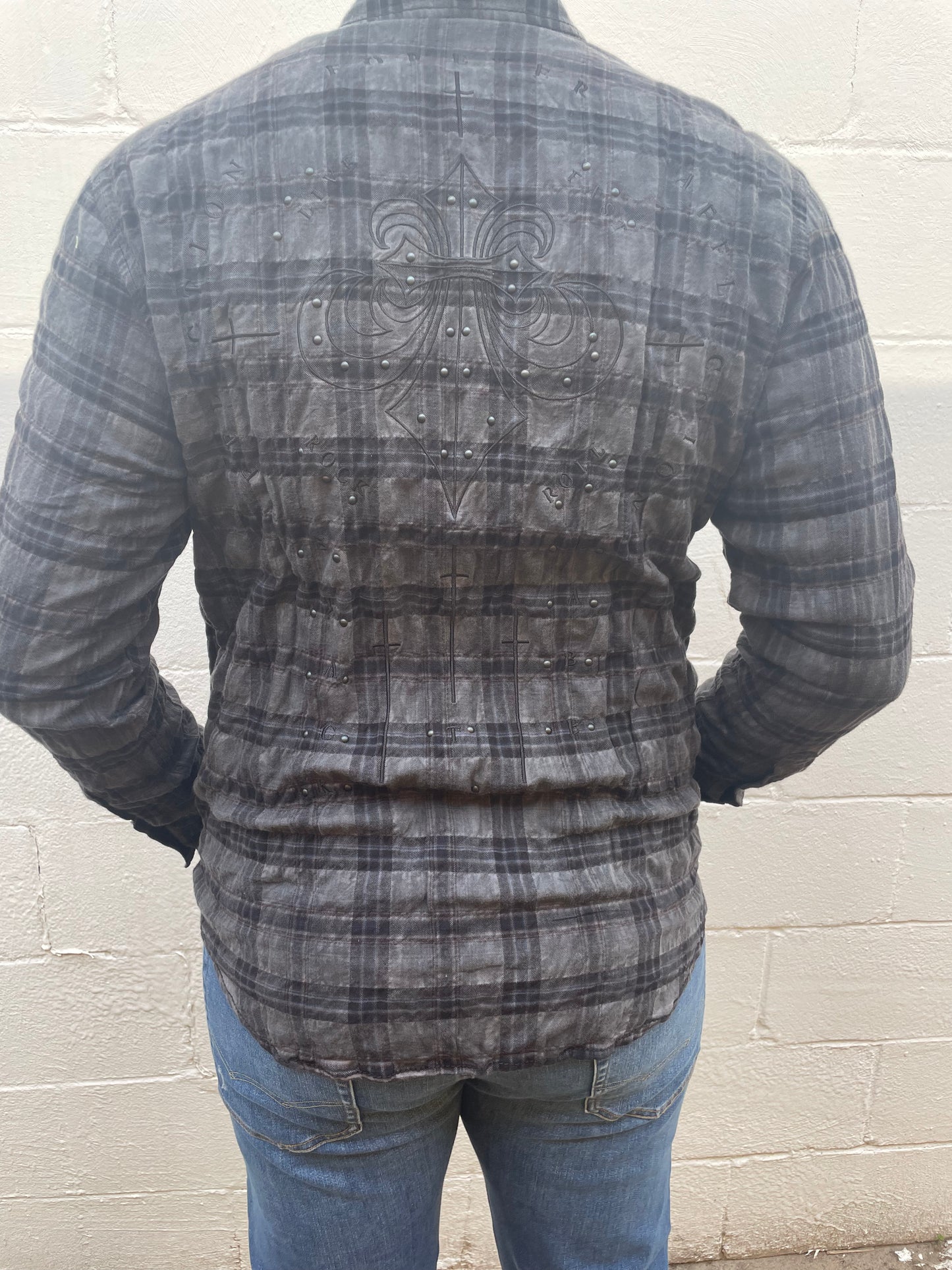 MEN'S BLACK PLAID COLLAR LONG SLEEVE SHIRT