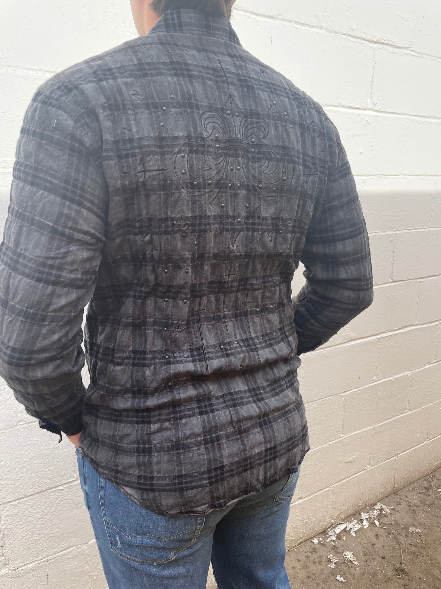 MEN'S BLACK PLAID COLLAR LONG SLEEVE SHIRT