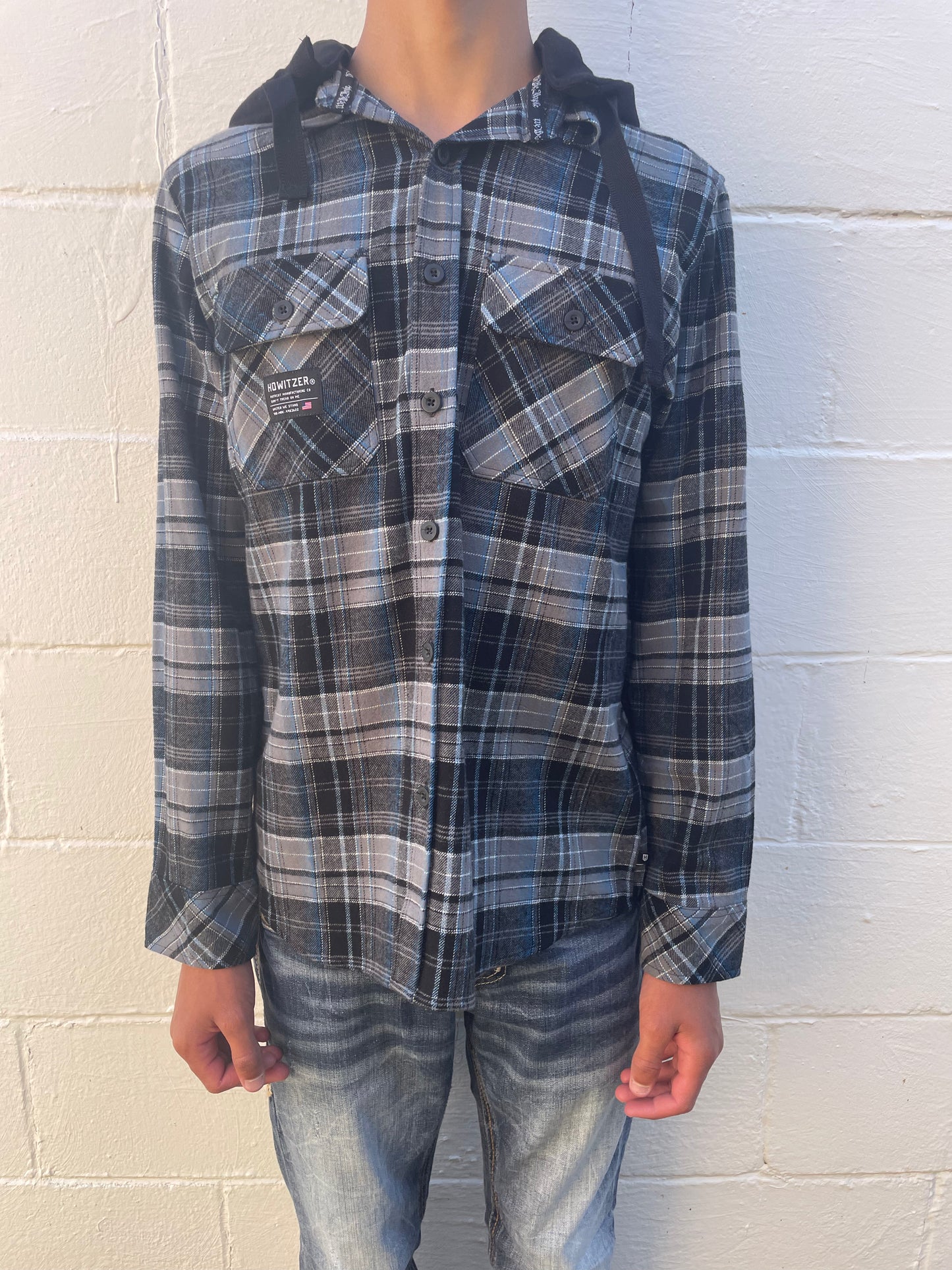 MEN'S PLAID LONG SLEEVE HOODED SHIRT
