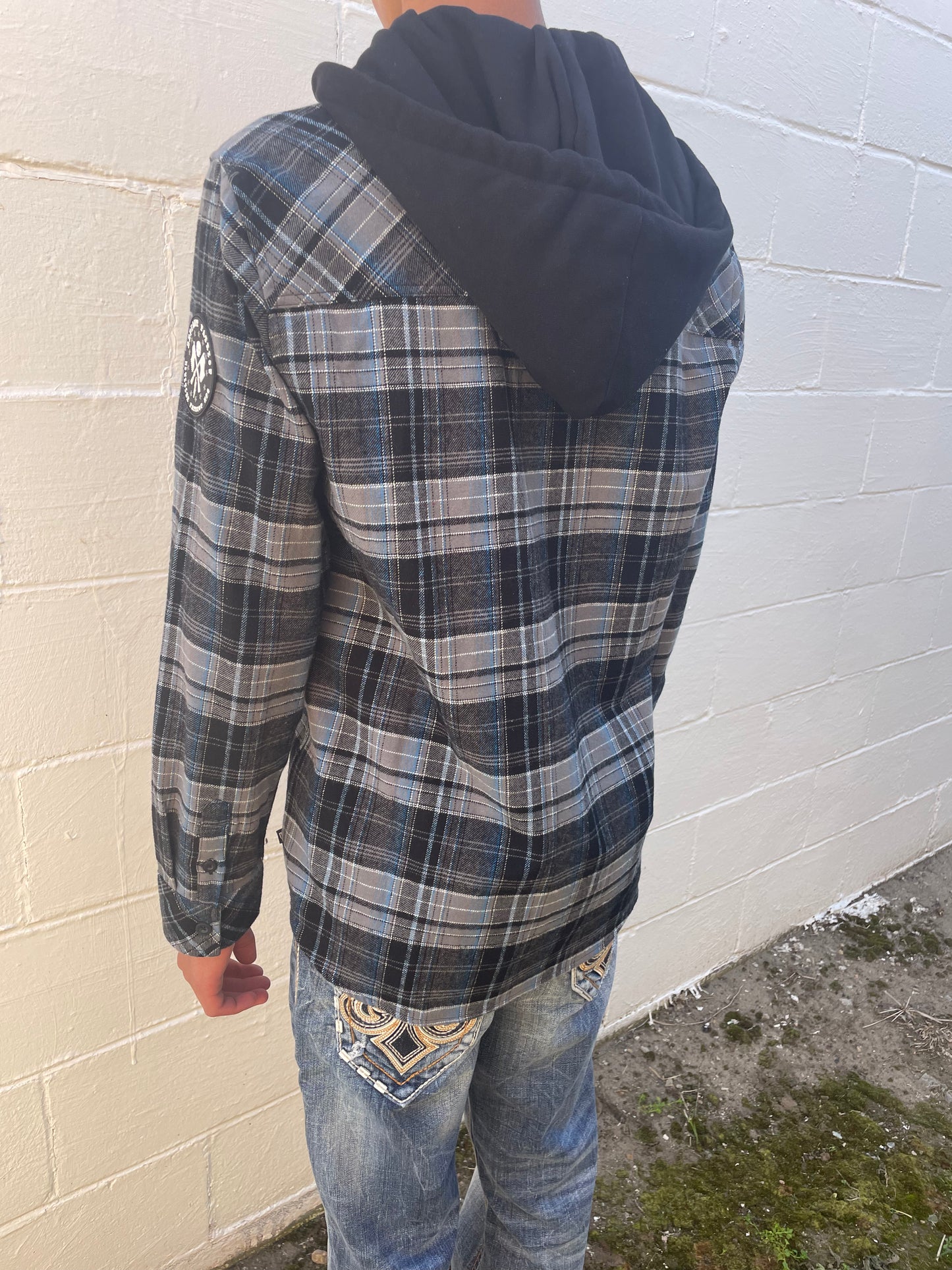 MEN'S PLAID LONG SLEEVE HOODED SHIRT