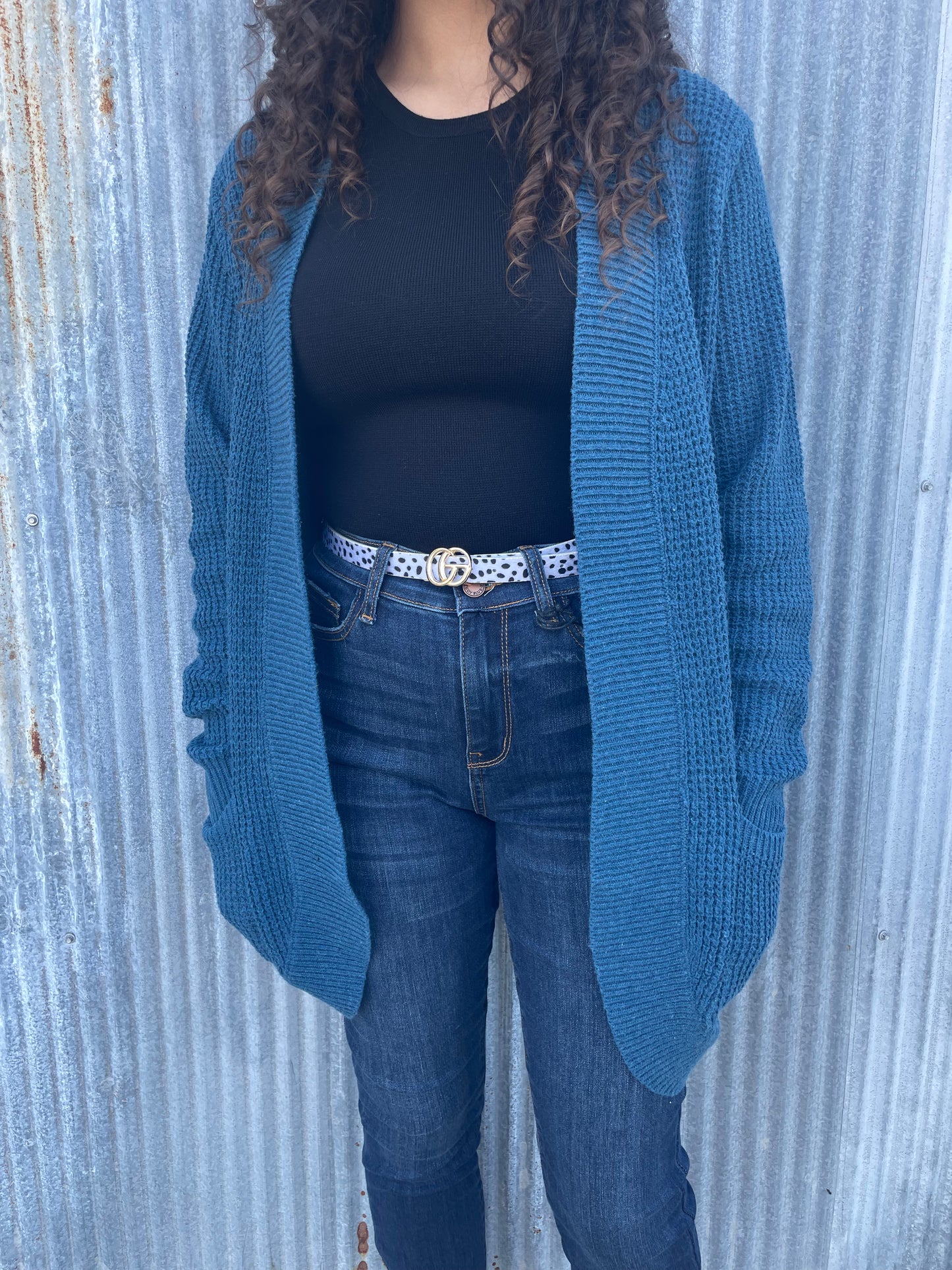 WOMENS LONG OPEN FRONT TEAL SWEATER