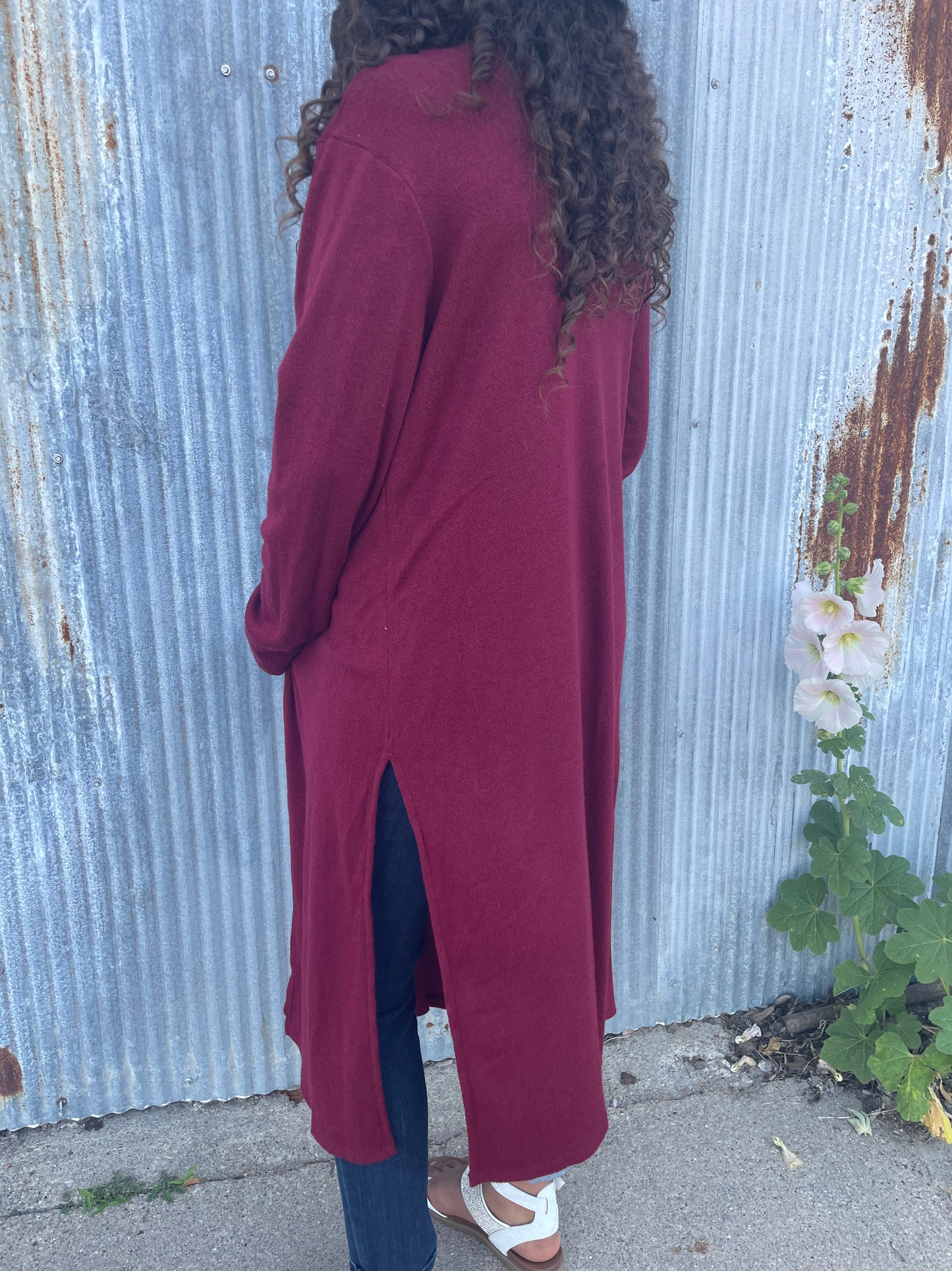 WOMENS LONG SLEEVE BURGUNDY CARDIGAN