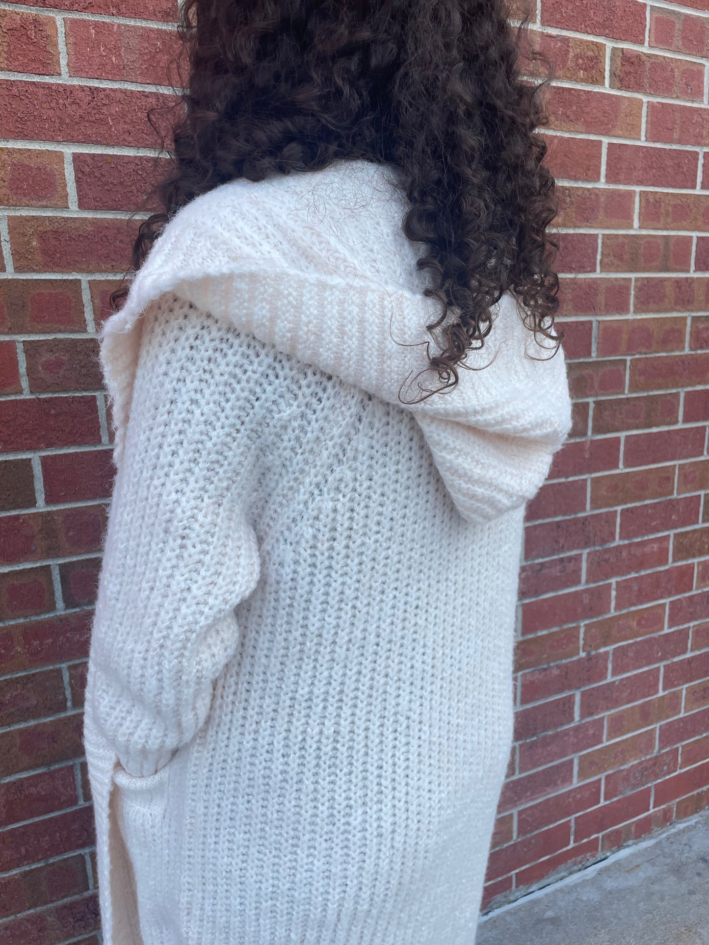 WOMENS LONG OPEN FRONT HOODED IVORY SWEATER