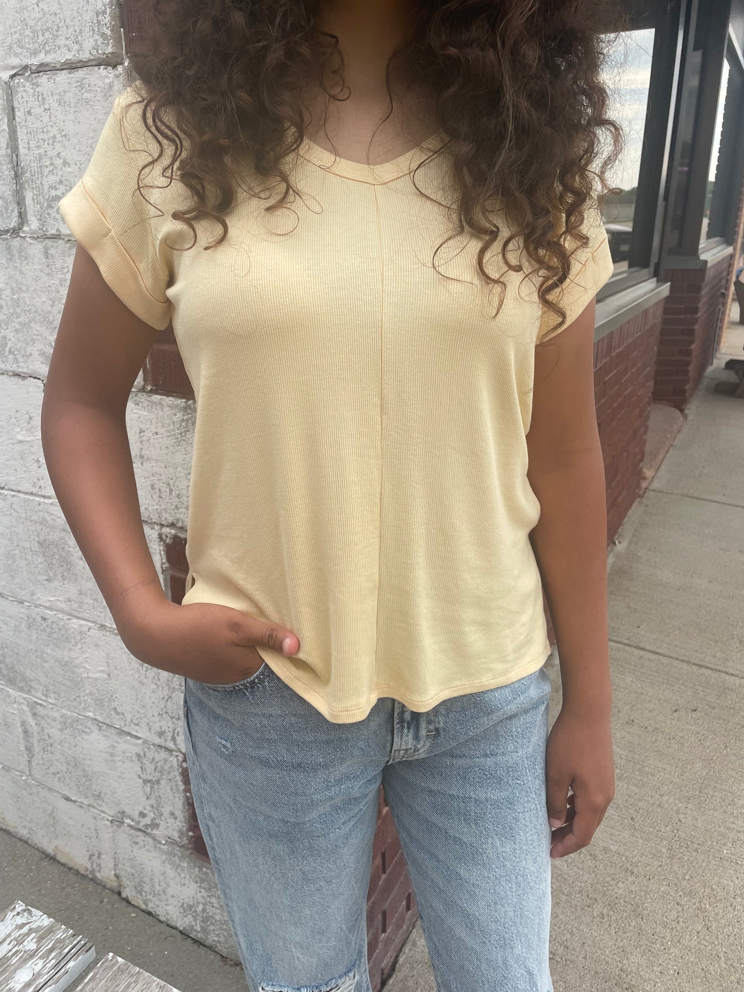 WOMENS YELLOW SHORT SLEEVE TOP