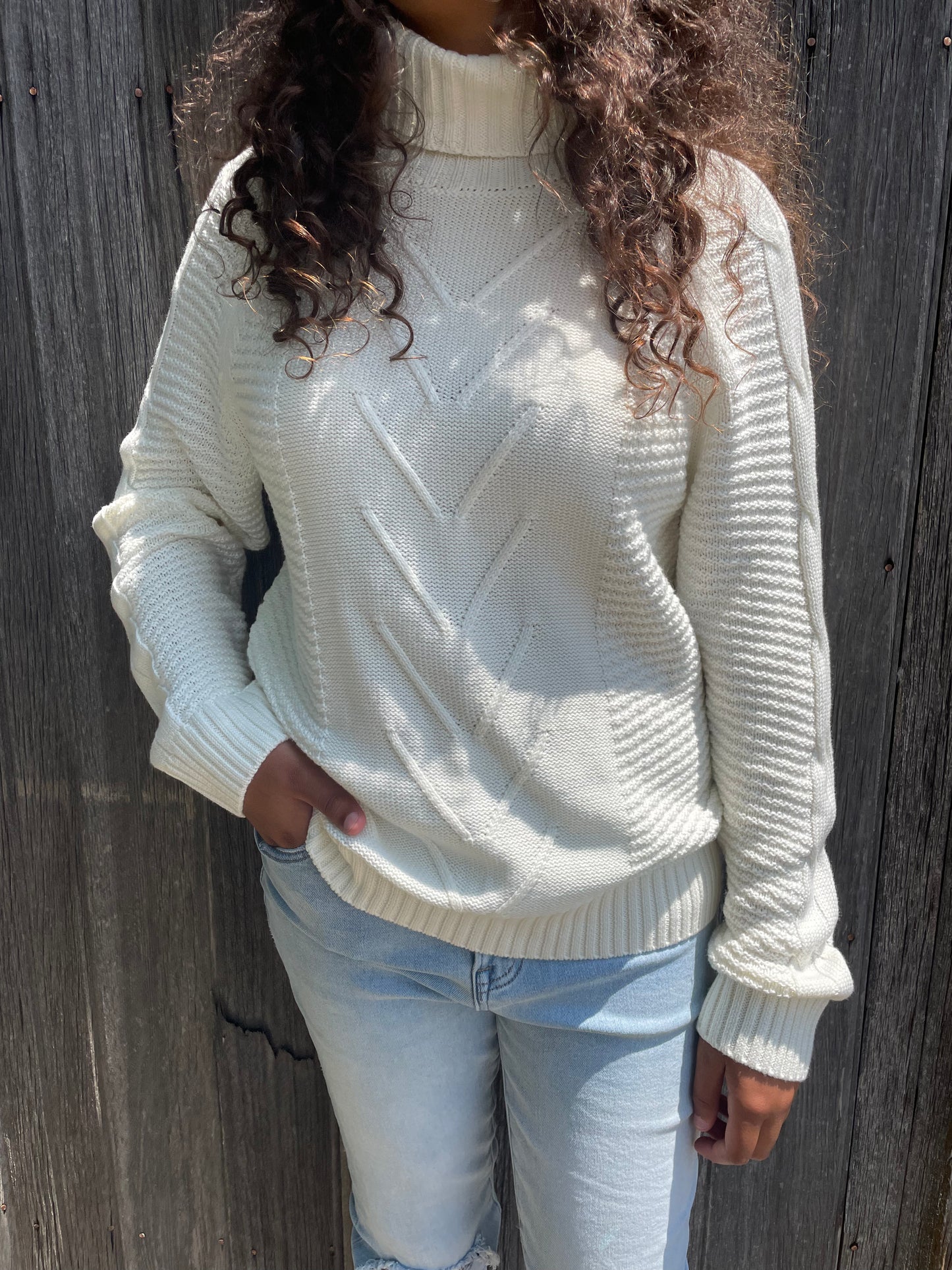 WOMENS COWL NECK IVORY SWEATER