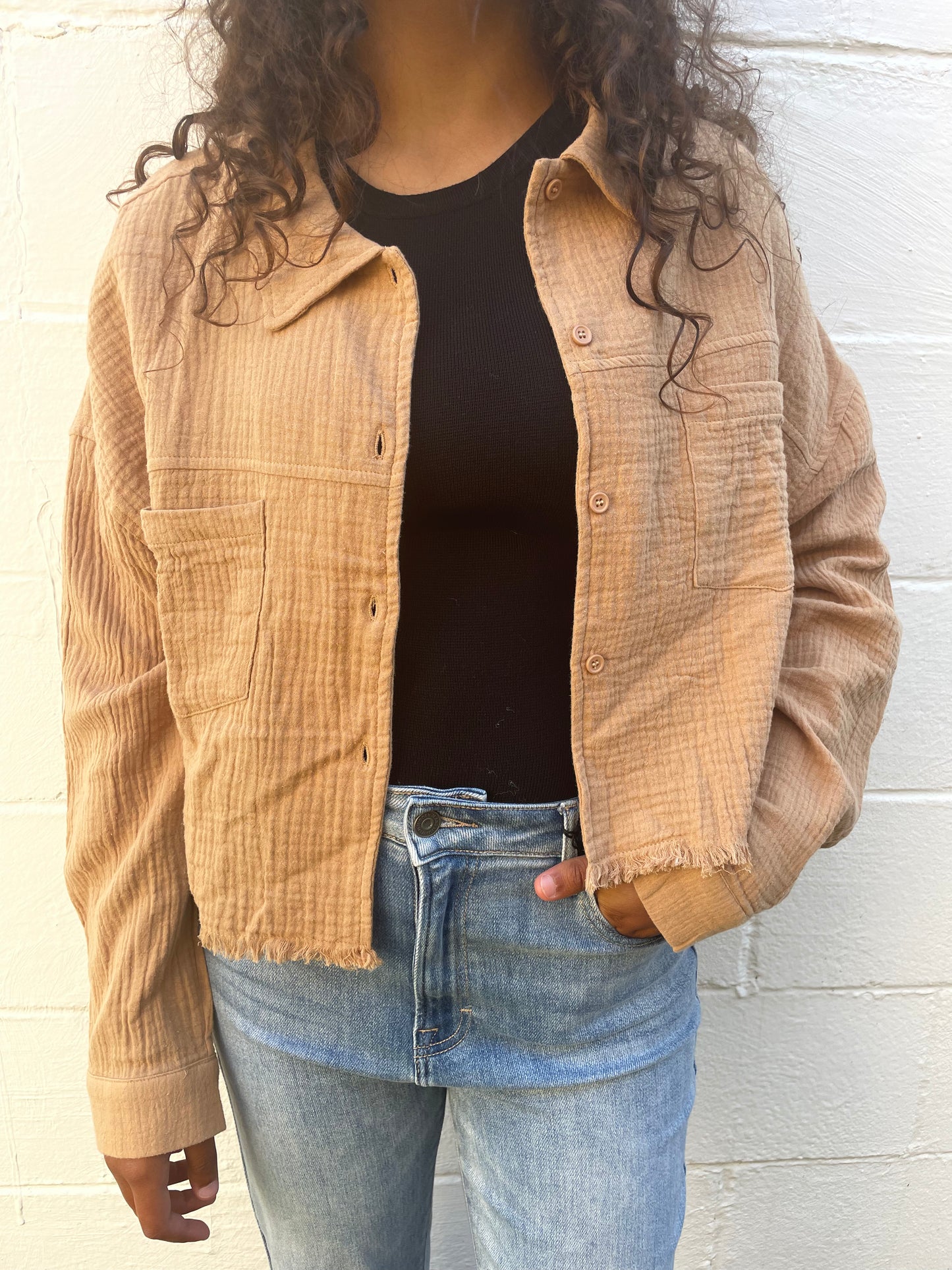 WOMENS LONG SLEEVE SHORT CAMEL SHIRT