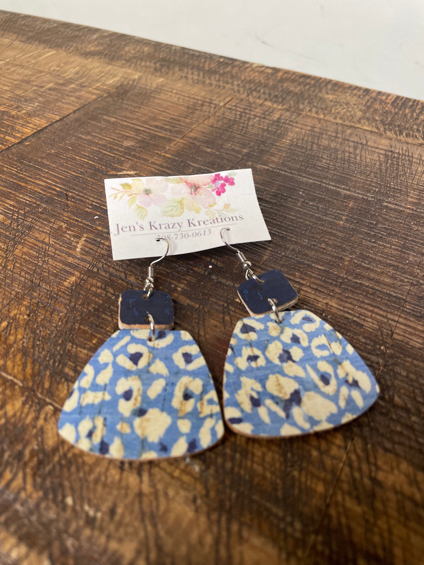 BLUE LEOPARD PRINT FAUX LEATHER EARRINGS
