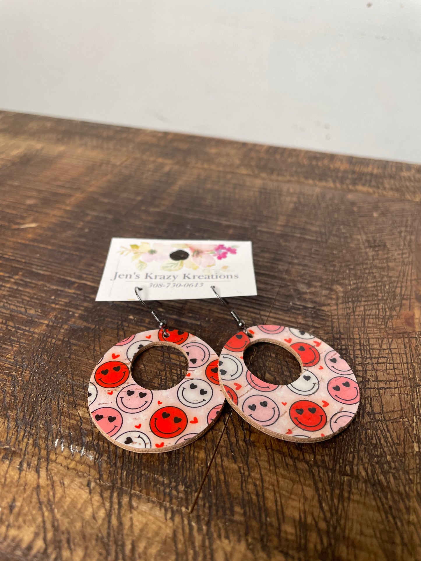 SMILEY FACE FAUX LEATHER EARRINGS