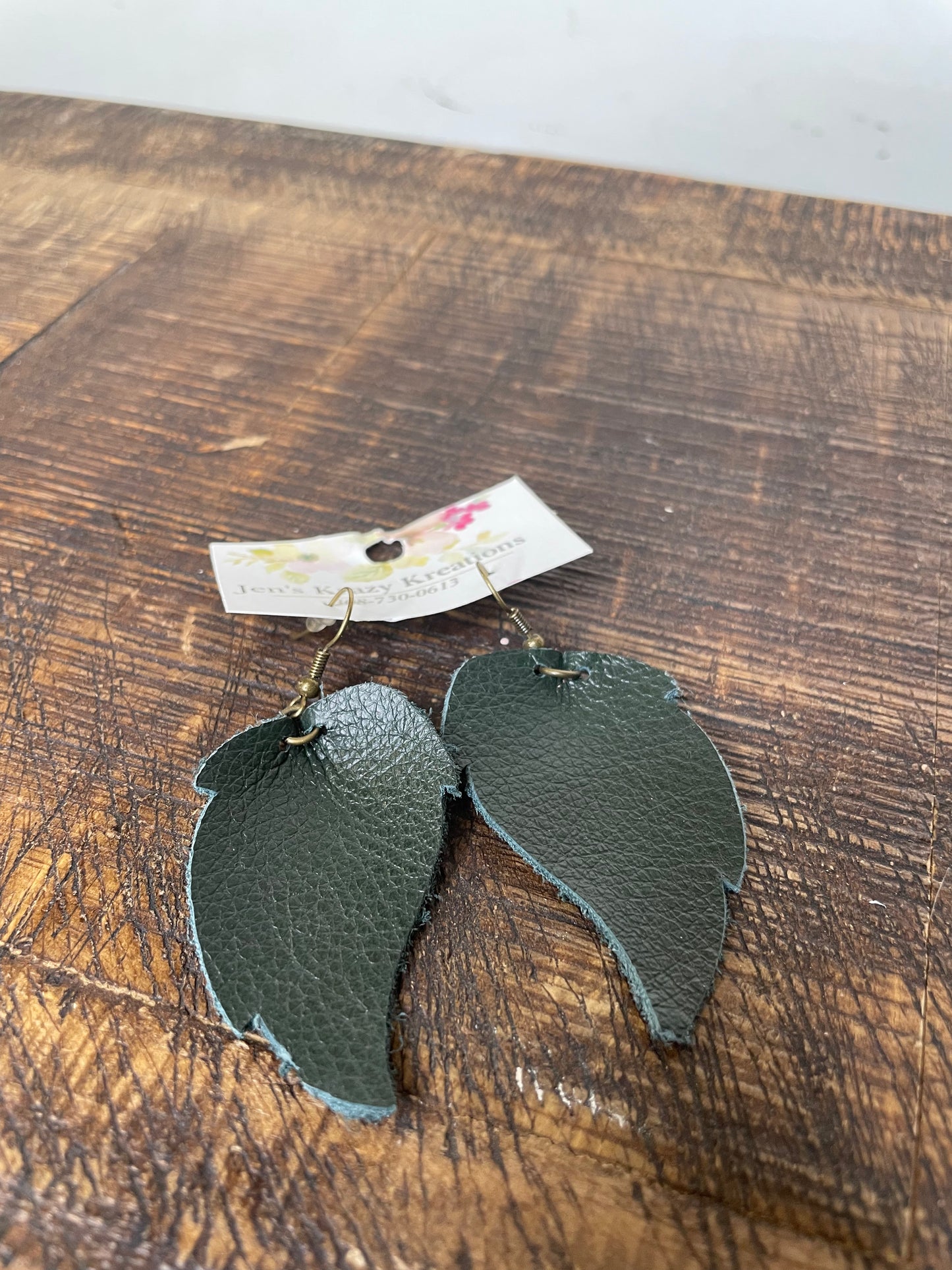 FAUX LEATHER FOREST GREEN LEAF EARRING