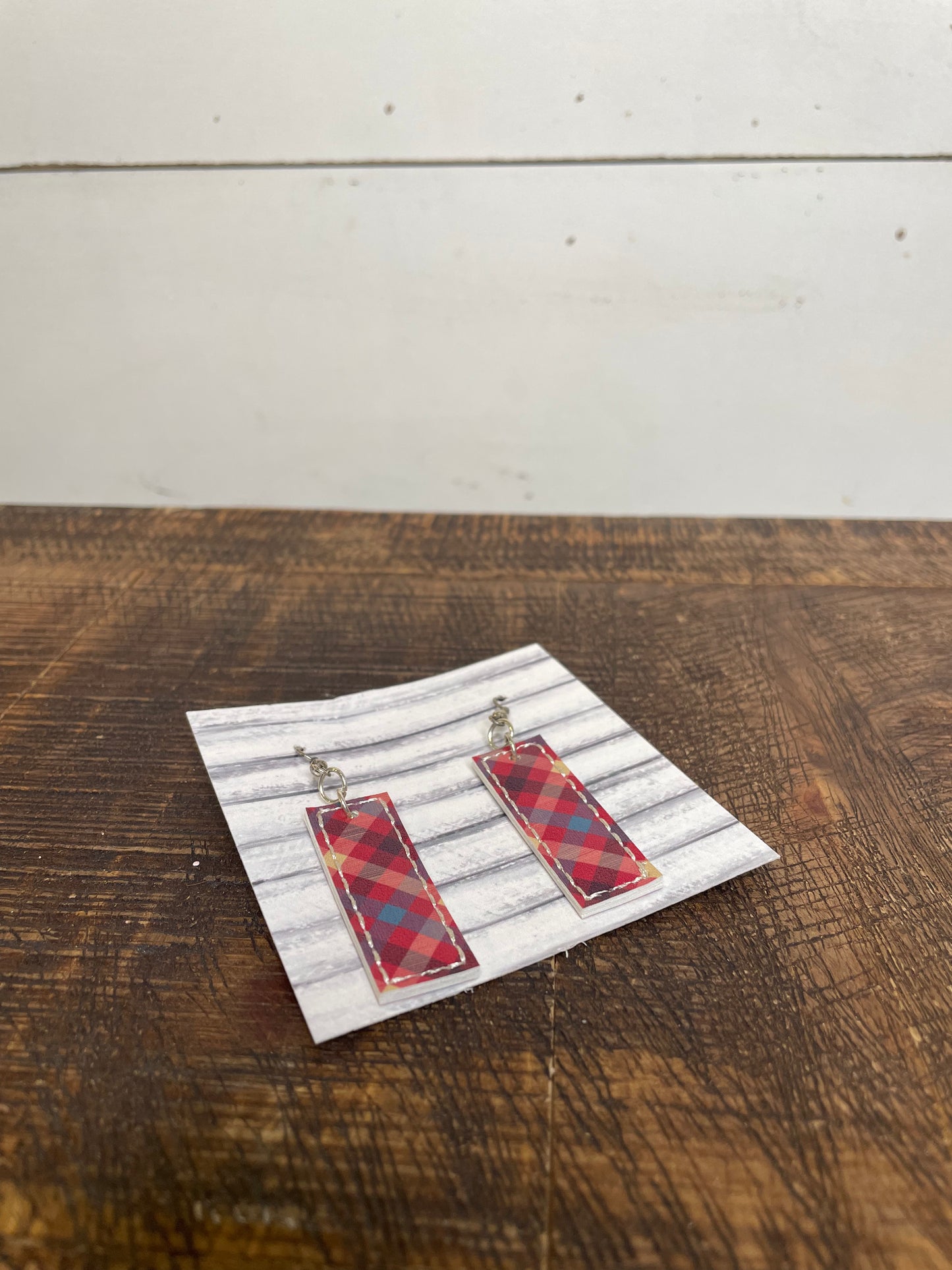 FAUX LEATHER RED PLAID EARRINGS