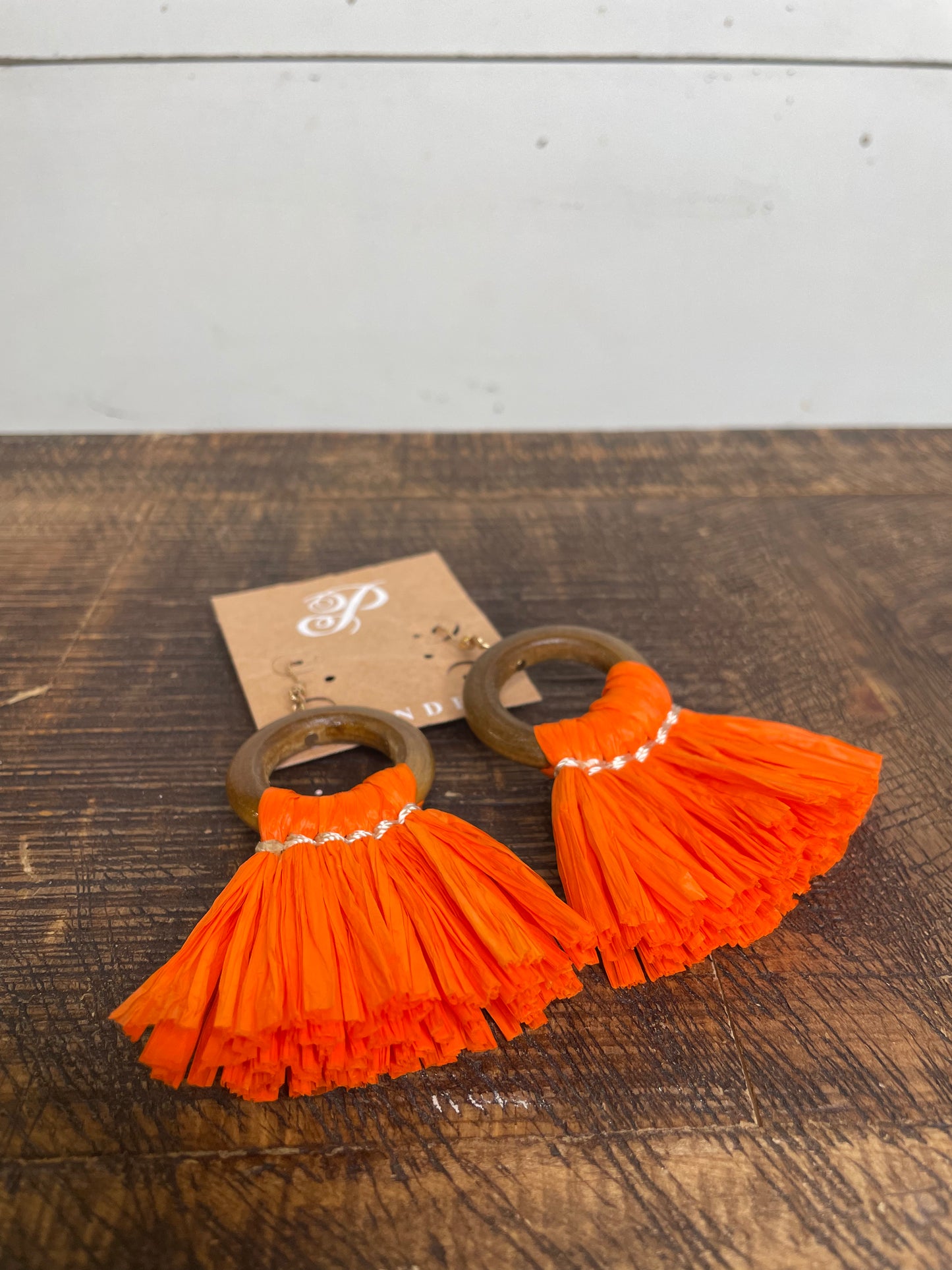 ORANGE RAFFIA FRINGE EARRINGS