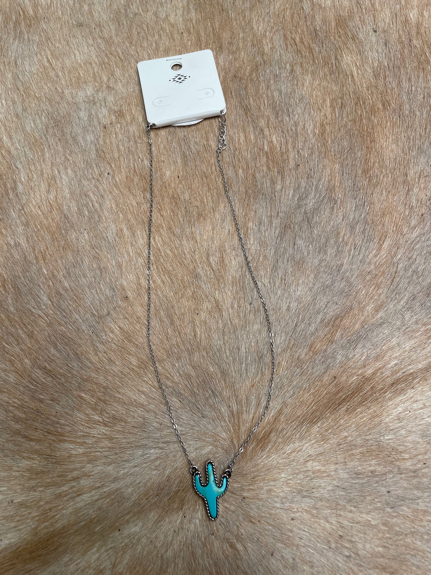 TURQUOISE CACTUS ON SILVER CHAIN NECKLACE