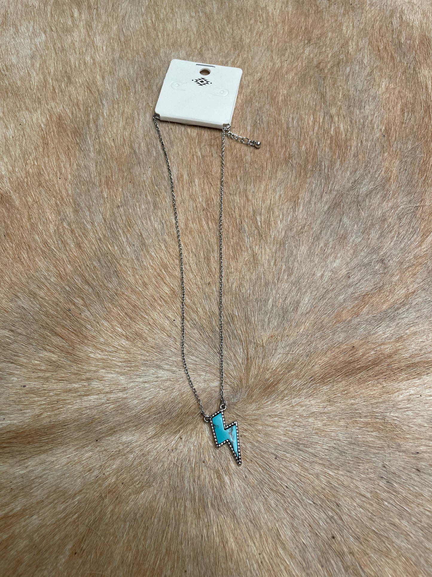 TURQUOISE LIGHTNING BOLT ON SILVER CHAIN NECKLACE