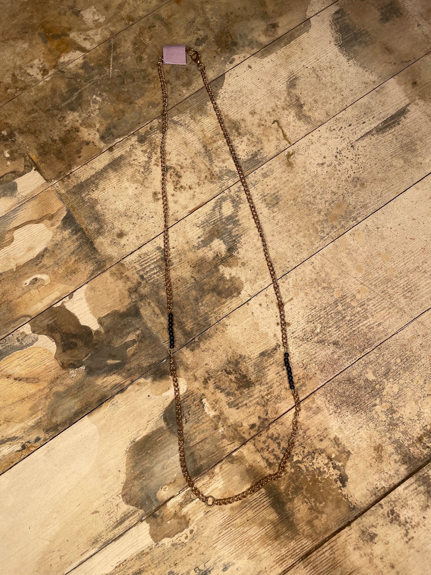 BRONZE CHAIN AND BLACK BEAD NECKLACE