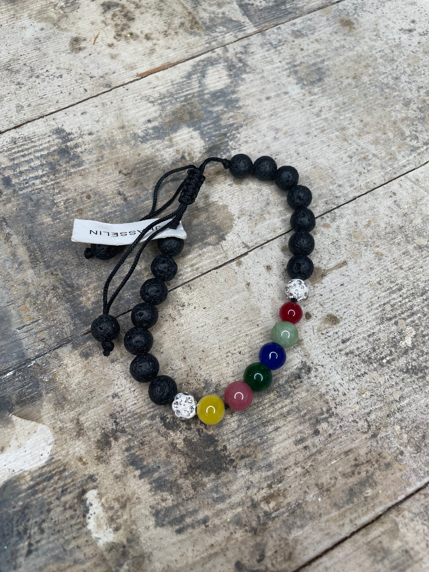 BLACK STRING COLORED BEADS BRACELET