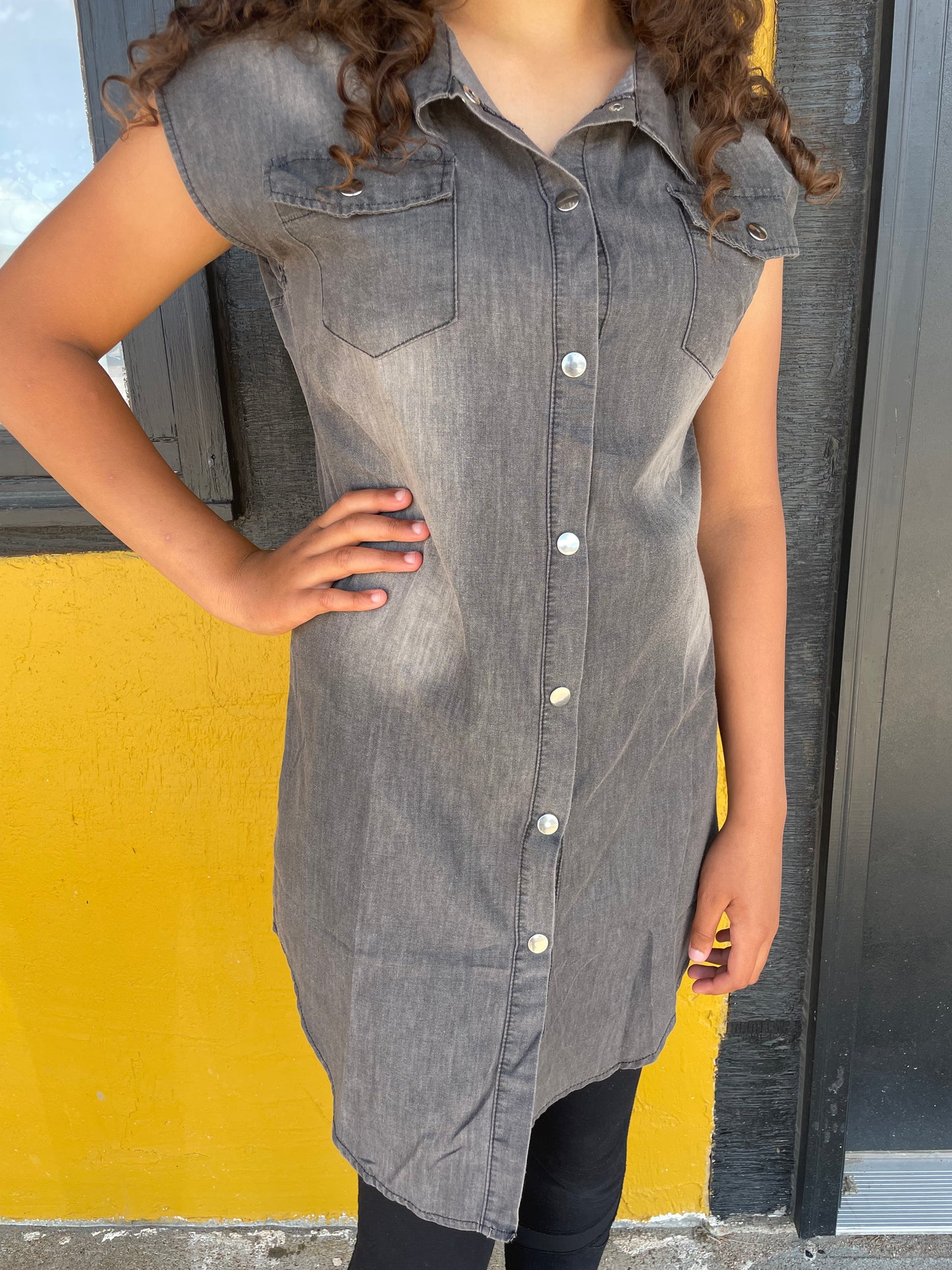 WOMEN'S DARK GREY SLEEVELESS SHIRT DRESS