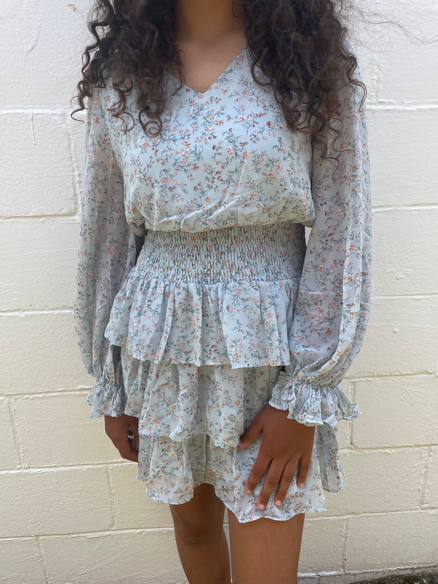 WOMENS DUSTY BLUE FLORAL DRESS