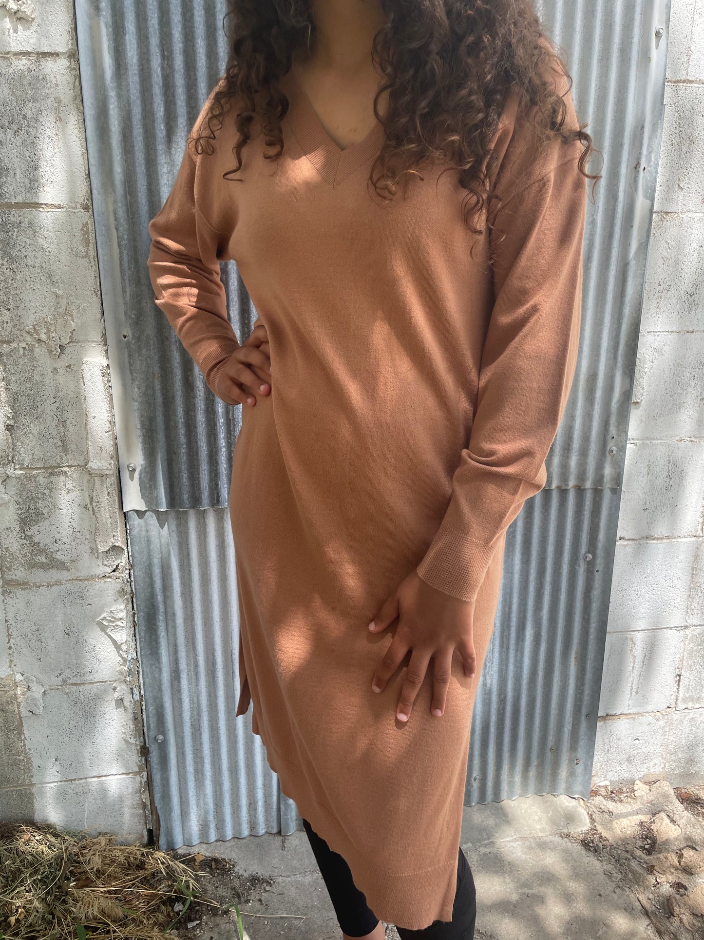 WOMENS CARAMEL KNIT DRESS