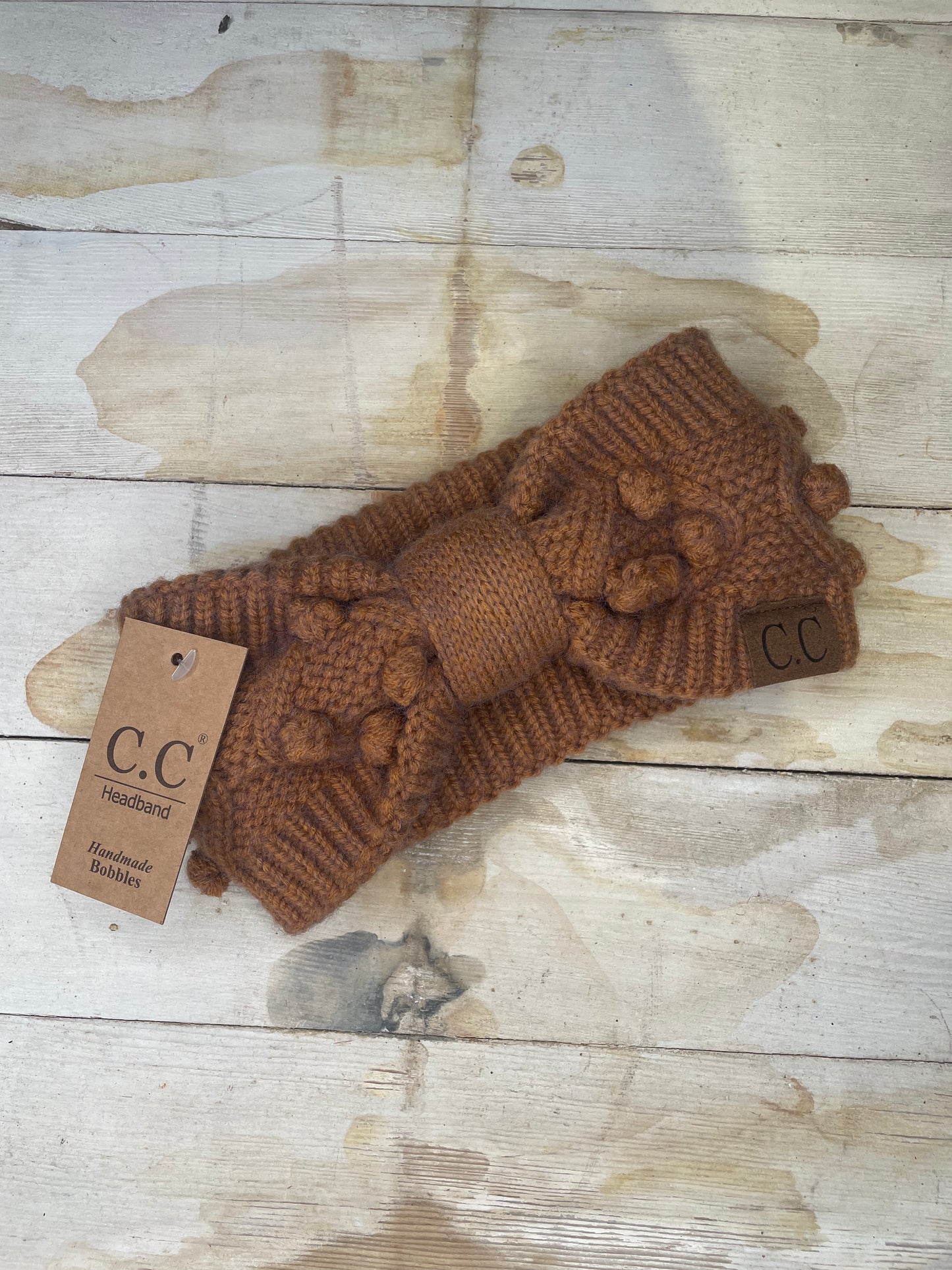 WOMENS GINGER BROWN BOBBLE KNIT C.C HEAD WRAP