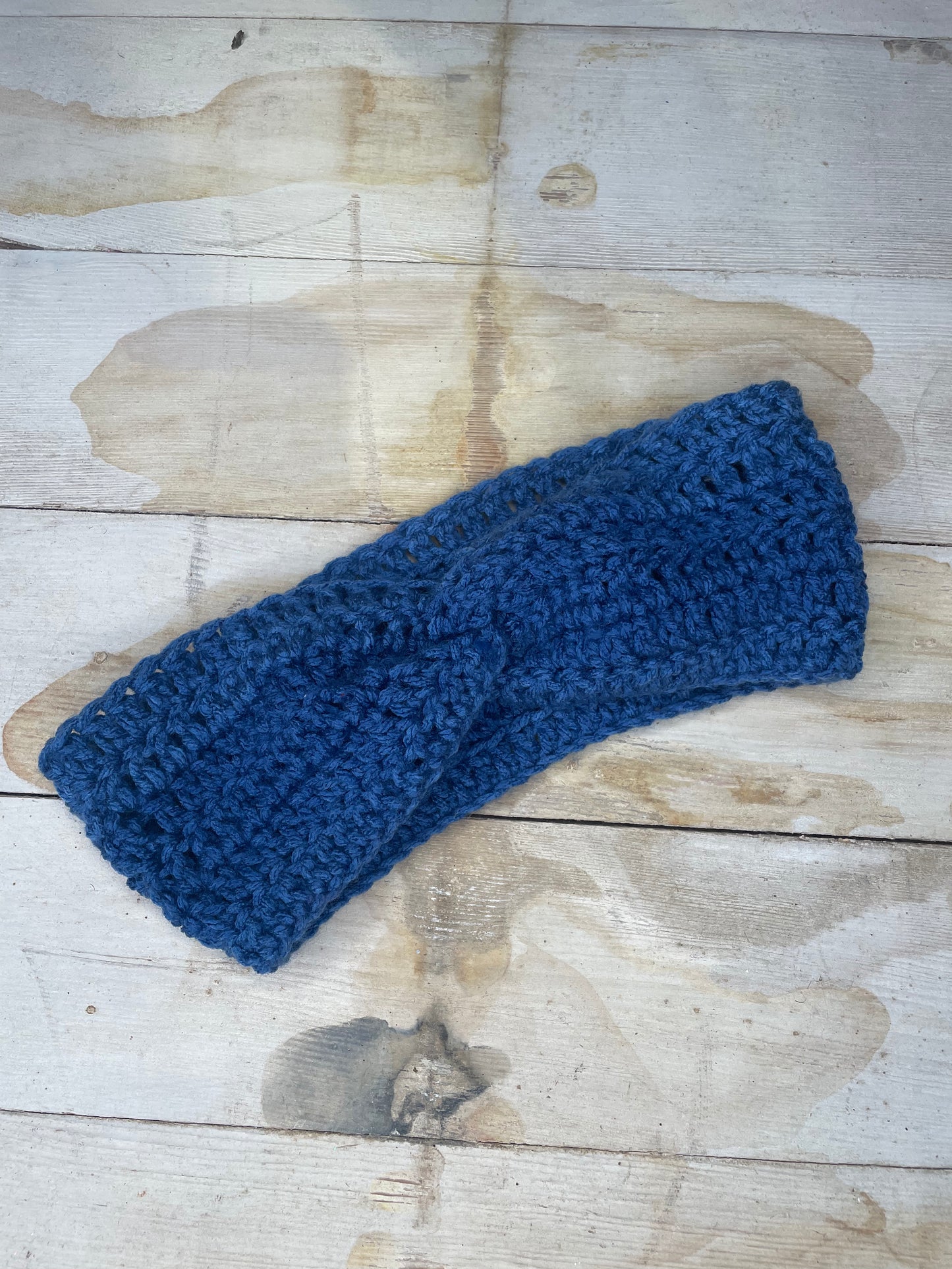 WOMENS BLUE HAND CROCHETED TWISTED FRONT HEAD BAND