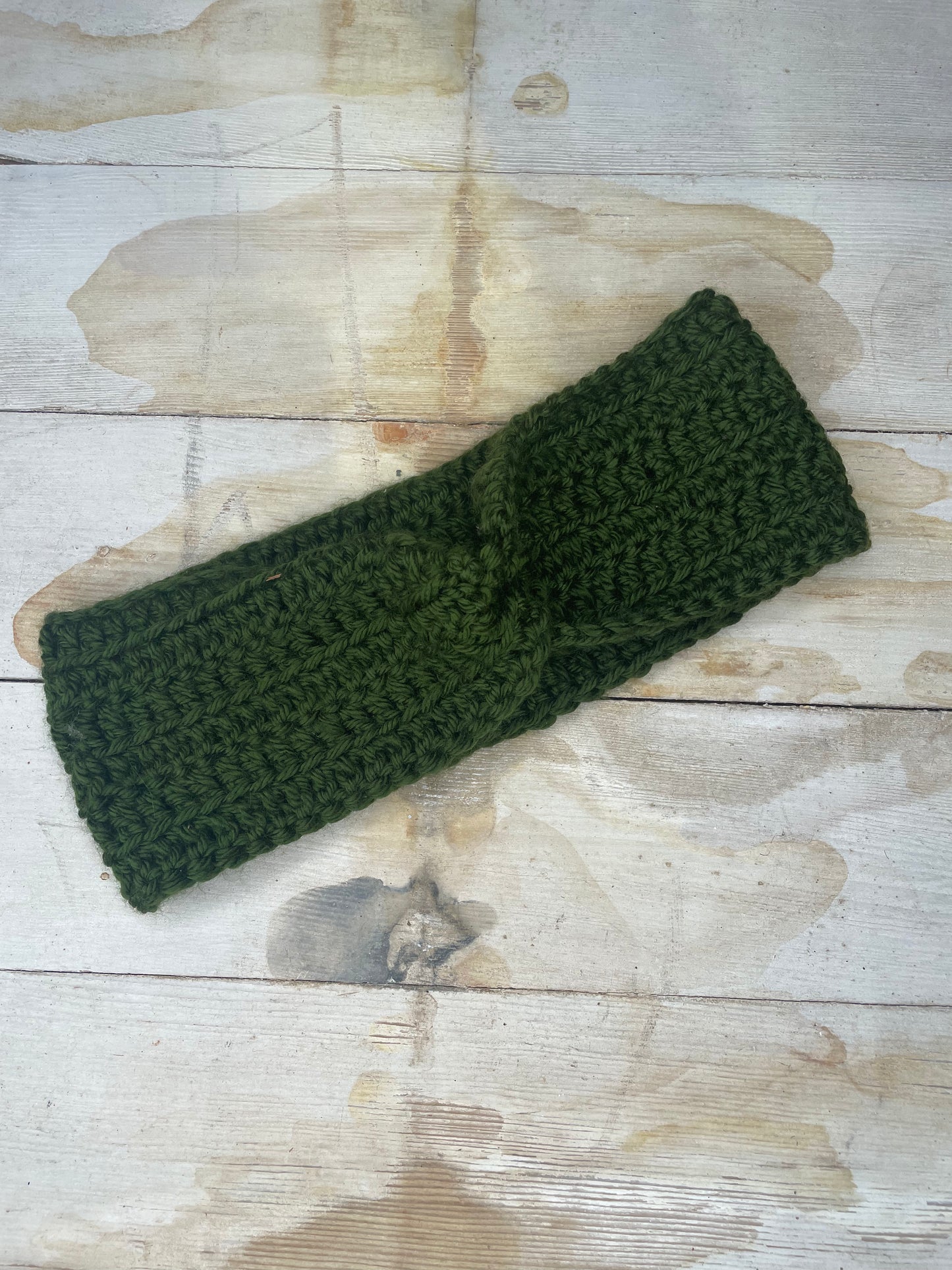 WOMENS EVERGREEN HAND CROCHETED TWISTED FRONT HEAD BAND