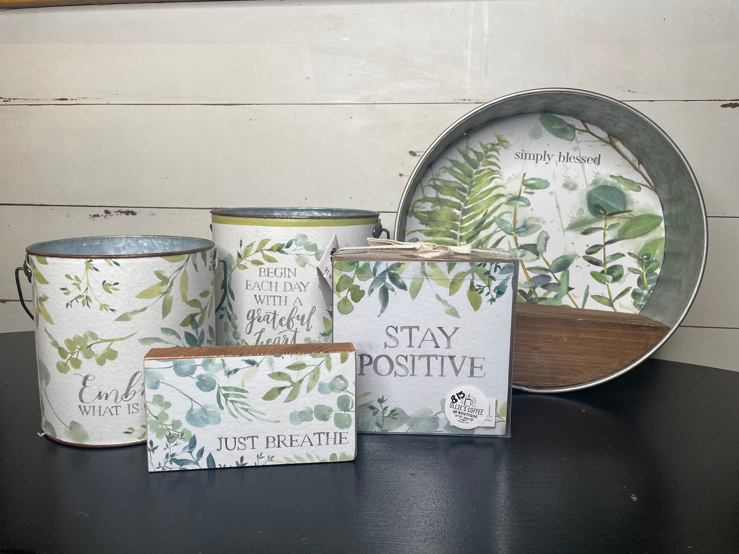 WOODEN BLOCK SIGN GREENERY SET OF 3