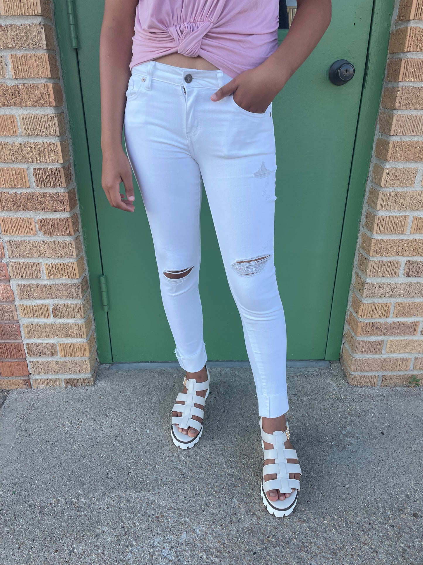 WOMENS DISTRESSED WHITE DENIM JEANS