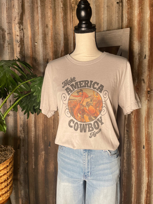 WOMENS GRAPHIC T-SHIRT MAKE AMERICA COWBOY AGAIN