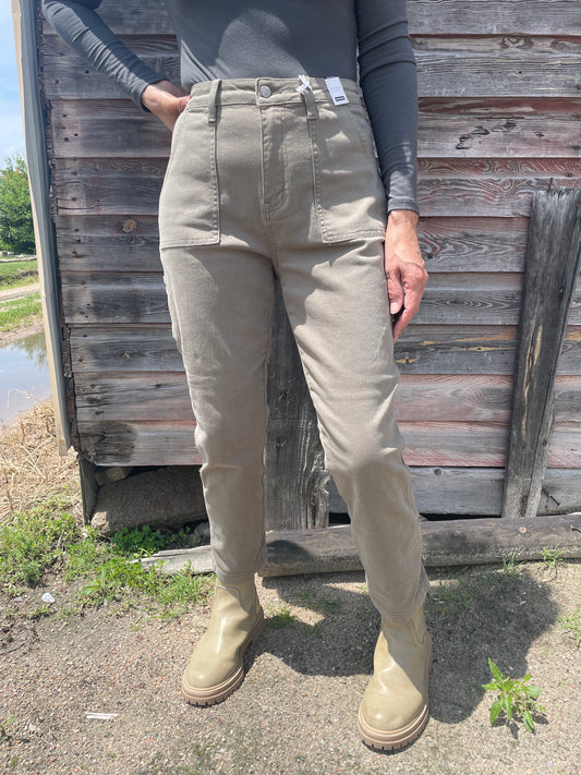 WOMENS HIGH WAIST SLIM FIT OLIVE JEANS