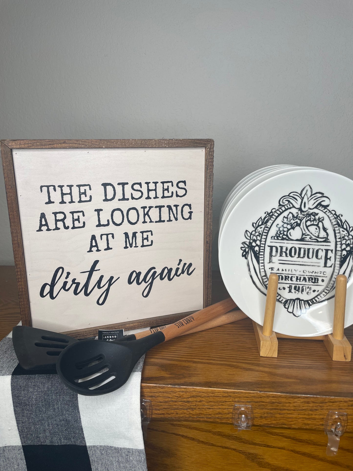 WOODEN FRAMED SIGN DISHES DIRTY