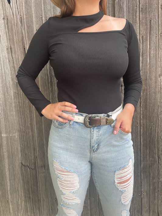 WOMENS BLACK LONG SLEEVE OFF SHOULDER TOP