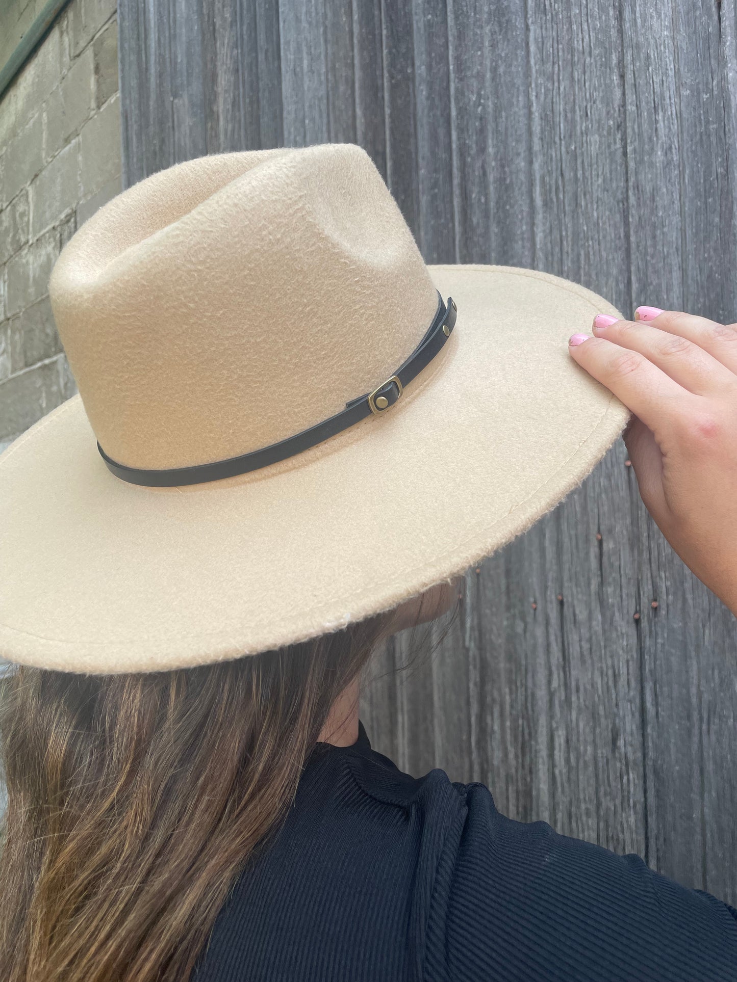 UNISEX BROWN FEDORA HAT WITH BELT BUCKLED AND STUD DECORATION