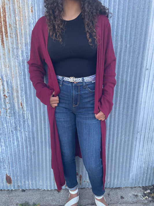 WOMENS LONG SLEEVE BURGUNDY CARDIGAN
