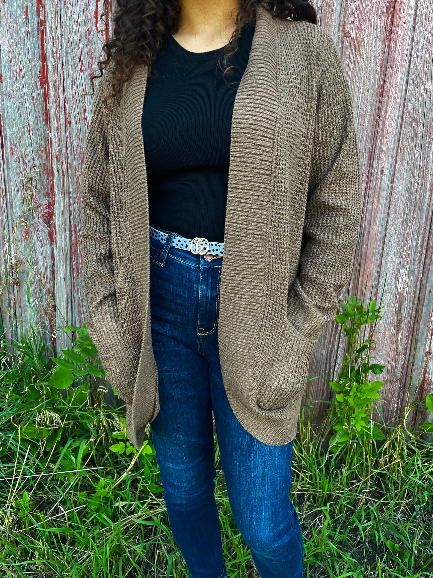 WOMENS LONG OPEN FRONT SOFT BROWN SWEATER