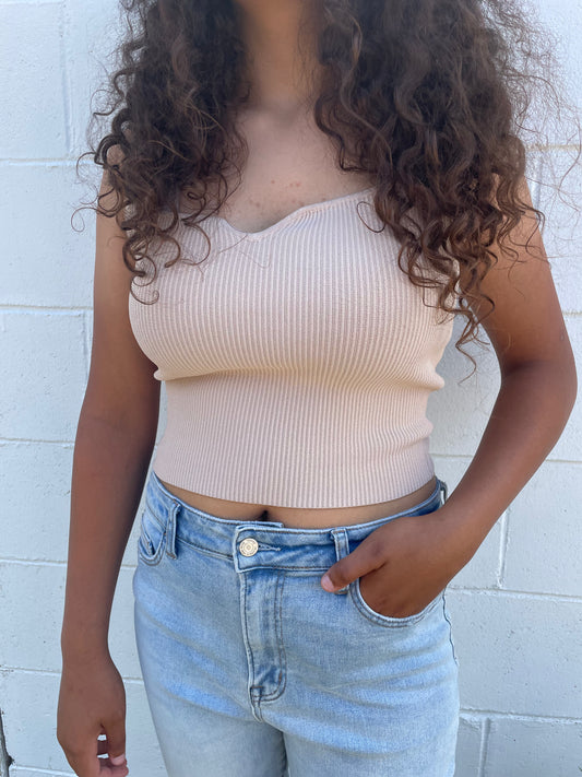 WOMENS BEIGE 1" STRAP CROP TOP
