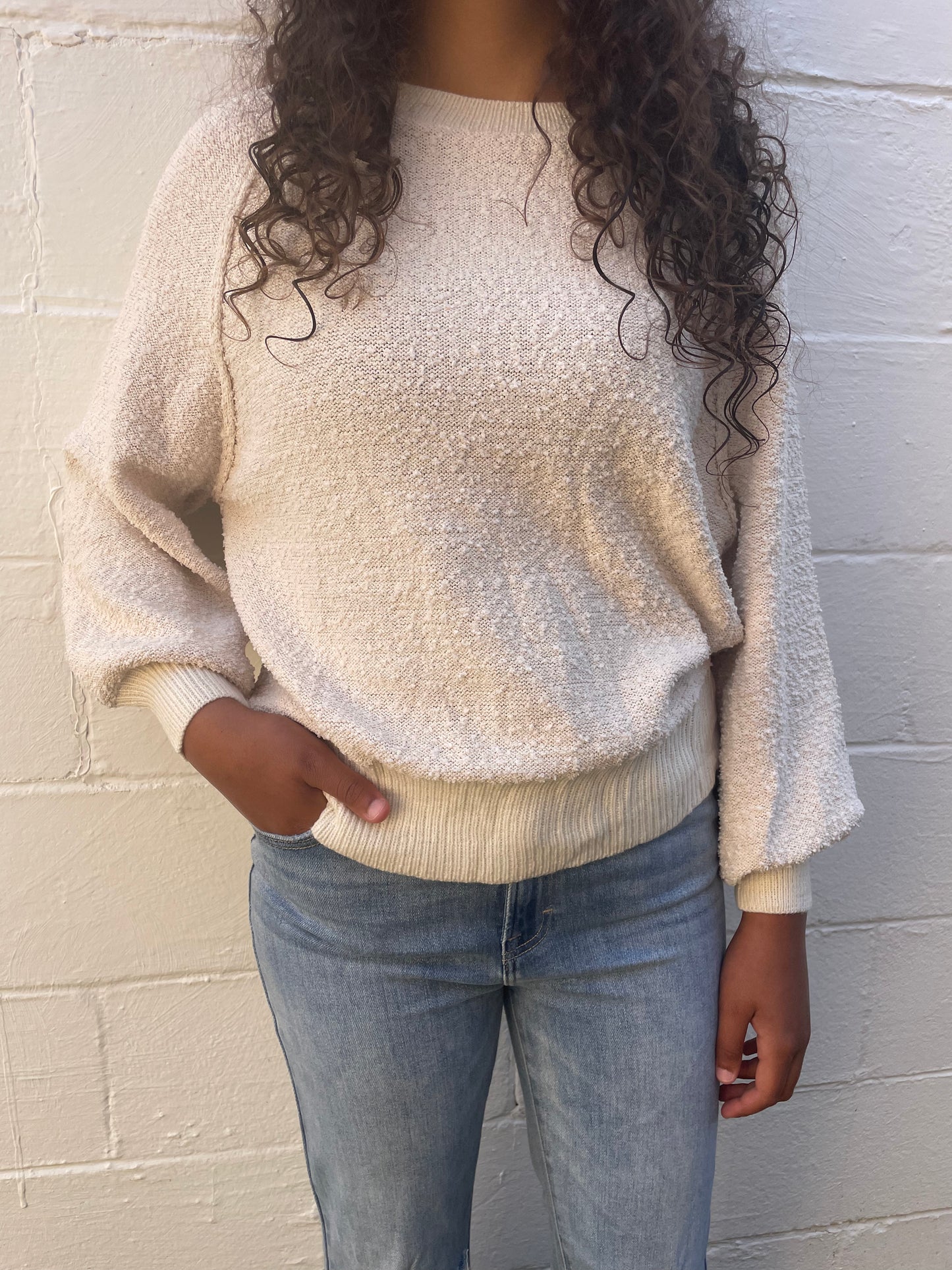 WOMENS IVORY TEXTURED SWEATER