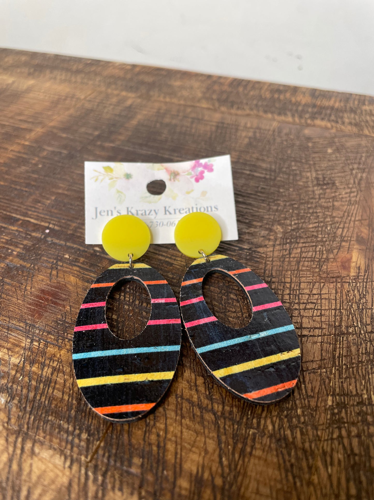 MULTI COLOR STRIPED FAUX LEATHER EARRINGS