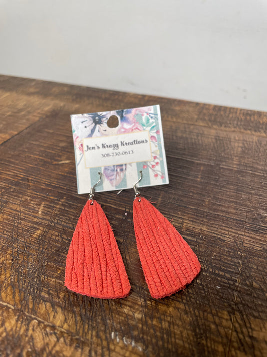 SALMON GEOMETRIC TEXTURED FAUX LEATHER EARRINGS