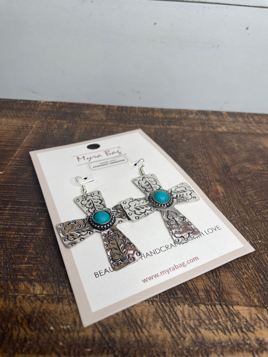 SILVER CROSS DANGLE EARRINGS