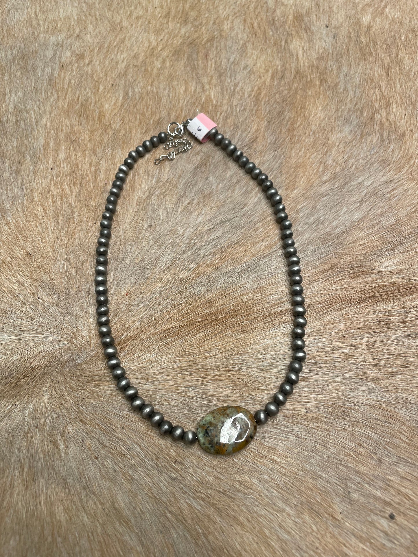 SILVER PEARL BEAD WITH MARBLED CHARM